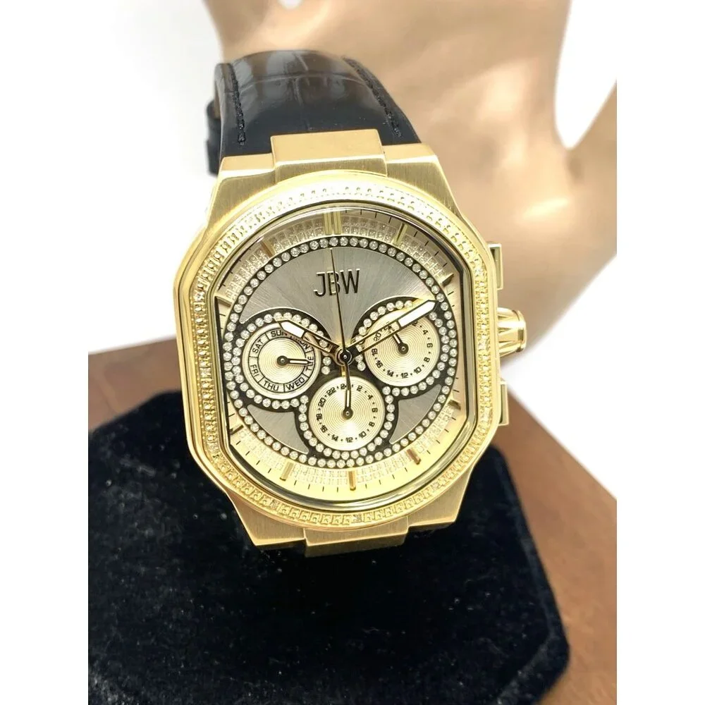 JBW Men's Watch J6408D Orion Quartz Diamond Accent Gold Dial Black Leather Strap